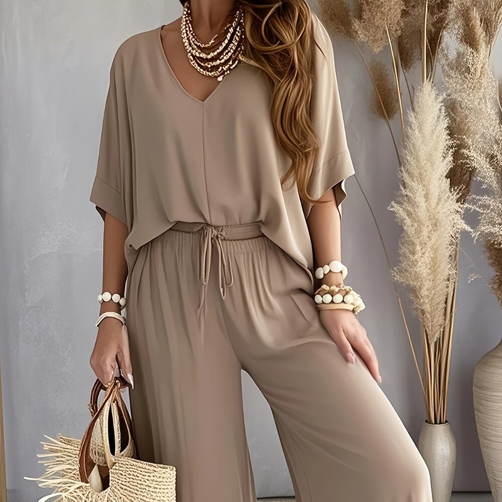 Effortless Luxe Wide-Leg Jumpsuit – Taupe
